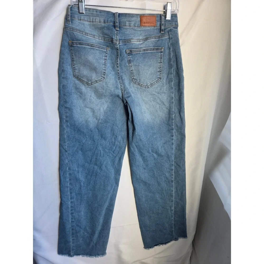 Sidefeel Wide Leg Jeans Womens Blue Medium Wash Relaxed High Rise Raw Hem